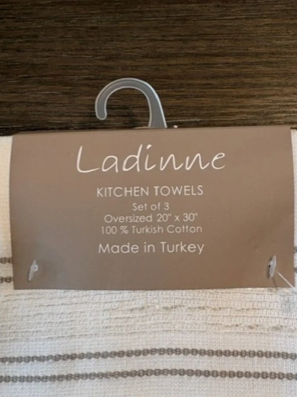 Ladinne Kitchen Towel Set 3pc White Taupe 100% Turkish Cotton 20